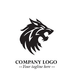 Fierce Head of Wolf Logo Symbol in Black on White Background with Bold Minimalist Modern Design