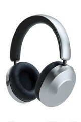 Sleek silver headphones with plush black earcups offer immersive audio experience on the go.