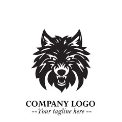 Fototapeta premium Fierce Head of Wolf Logo Symbol in Black on White Background with Bold Minimalist Modern Design