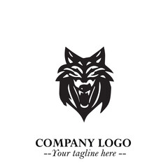 Fierce Head of Wolf Logo Symbol in Black on White Background with Bold Minimalist Modern Design