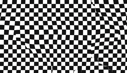 Fototapeta premium A black and white checkerboard pattern undergoes a wavy distortion. Some imperfections exist