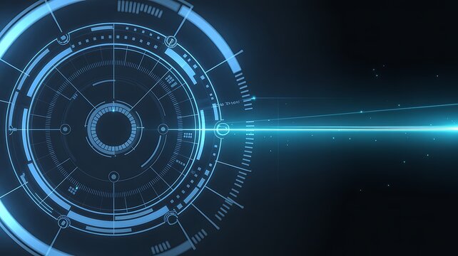 Blue circular futuristic interface with glowing light beam and dark background abstract. Futuristic Digital Technology Background .Artificial Intelligence Data Flow Background.