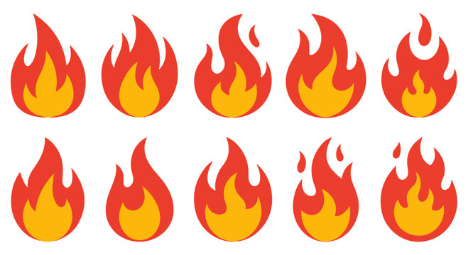 fire flames icon flat vector collection