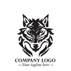 Fierce Head of Wolf Logo Symbol in Black on White Background with Bold Minimalist Modern Design