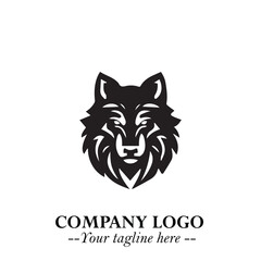 Fierce Head of Wolf Logo Symbol in Black on White Background with Bold Minimalist Modern Design