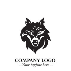 Fierce Head of Wolf Logo Symbol in Black on White Background with Bold Minimalist Modern Design