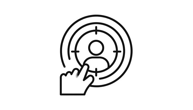 A black and white icon depicts a person with crosshairs and a pointing finger