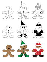 Set of gingerbread 2026. Line, black, color vector icon illustrations. Christmas vibe.