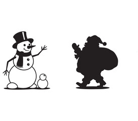 Snowman Waving at Santa Claus Silhouette - Christmas Holiday Greeting