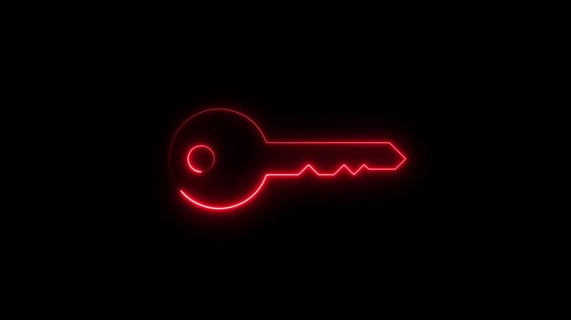 Glowing neon key icon animation,key neon 4k video motion footage,The animation features security key icon with a futuristic key in trendy stylish colors, Neon glowing key animation,