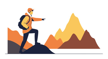 Adventurer Pointing Towards Mountain Peaks: A Journey of Exploration and Discovery