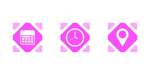 Fototapeta premium Calendar Clock and Location Icon Set Minimal UI Schedule Time and Map Marker Design