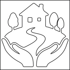 Protective Hands Supporting Eco-Friendly Housing Illustration