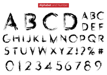 Distressed Brushwork Letters and Numbers Vector Illustration Set