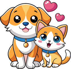 Charming cartoon puppy and kitten friendship adorable pet companions vector art