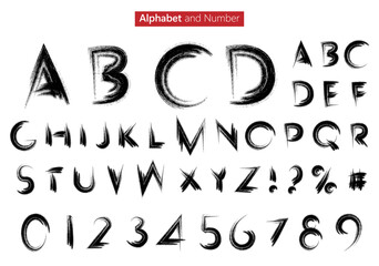 Distressed Brushwork Letters and Numbers Vector Illustration Set