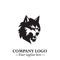 Fierce Head of Wolf Logo Symbol in Black on White Background with Bold Minimalist Modern Design