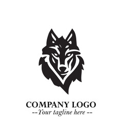 Fierce Head of Wolf Logo Symbol in Black on White Background with Bold Minimalist Modern Design