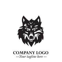 Fierce Head of Wolf Logo Symbol in Black on White Background with Bold Minimalist Modern Design