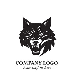 Fierce Head of Wolf Logo Symbol in Black on White Background with Bold Minimalist Modern Design