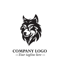 Fierce Head of Wolf Logo Symbol in Black on White Background with Bold Minimalist Modern Design