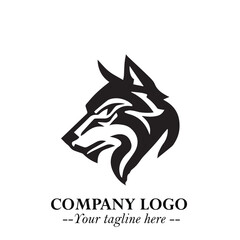 Fierce Head of Wolf Logo Symbol in Black on White Background with Bold Minimalist Modern Design