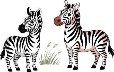 Cute zebra illustration, cartoon zebra pair, digital zebra art, adorable safari animal drawing, black and white striped zebras for kids
