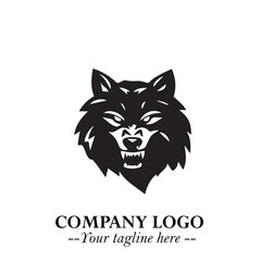 Fierce Head of Wolf Logo Symbol in Black on White Background with Bold Minimalist Modern Design