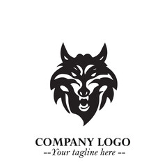 Fierce Head of Wolf Logo Symbol in Black on White Background with Bold Minimalist Modern Design