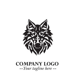 Fierce Head of Wolf Logo Symbol in Black on White Background with Bold Minimalist Modern Design