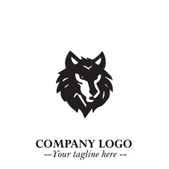 Fierce Head of Wolf Logo Symbol in Black on White Background with Bold Minimalist Modern Design
