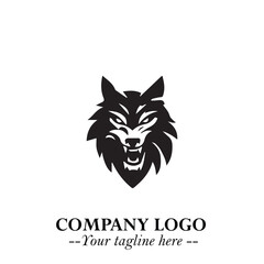 Fierce Head of Wolf Logo Symbol in Black on White Background with Bold Minimalist Modern Design