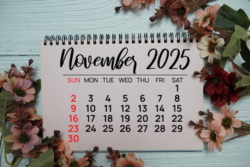 November 2025 annual monthly desk calendar for planning and management