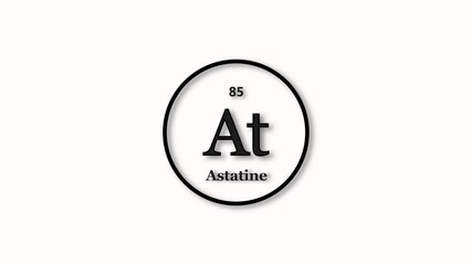 Astatine element icon animation. Atomic number 85, short symbol At, on white background 4k video.