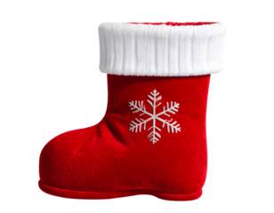 Classic Red Christmas Stocking with White Knit Cuff and Embroidered Snowflake Pattern, Isolated PNG.And transparent the background.