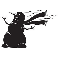 Windy Snowman Silhouette - Winter Icon Black and White