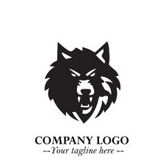 Fierce Head of Wolf Logo Symbol in Black on White Background with Bold Minimalist Modern Design