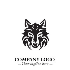 Fierce Head of Wolf Logo Symbol in Black on White Background with Bold Minimalist Modern Design