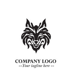Fierce Head of Wolf Logo Symbol in Black on White Background with Bold Minimalist Modern Design