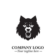 Fierce Head of Wolf Logo Symbol in Black on White Background with Bold Minimalist Modern Design
