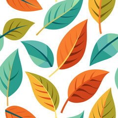 Obraz premium Vibrant Leafy Pattern: An intricate arrangement of colorful leaves presents a harmonious tapestry of nature's hues, adding a touch of elegance to any design.