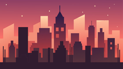 Fototapeta premium Minimalist cityscape at sunset with warm gradient sky
