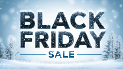 Black Friday Sale logo with a snow texture and frosty blue and white gradients. Mockup for winter promo banners.