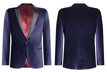 Elegant velvet blazer front and back view isolated on white background