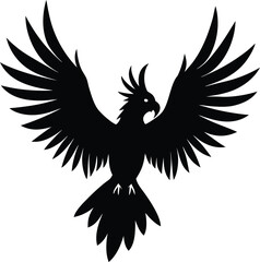 Black vector silhouette of a majestic eagle with wings in flight, perfect as an icon or tattoo design