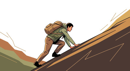 Adventurous Hiker Ascends Steep Terrain, Embracing Challenge and Inspiring Determination