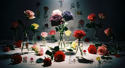 Rose Flower Arrangement with Sketches