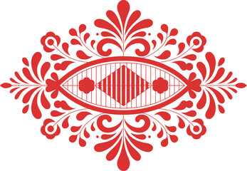 Red floral ornamental design with diamond pattern