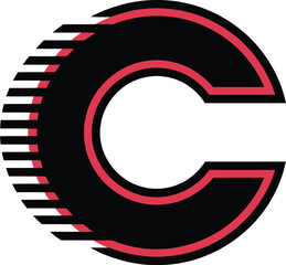 Stylized Letter C Logo Design with Dynamic Stripes and Outline