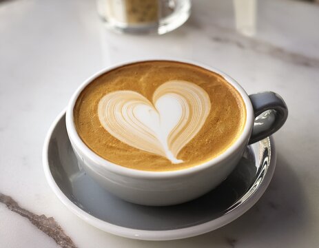 aromatic coffee latte with heart design on marble table